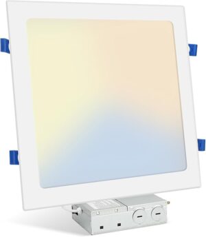 HONZIN 1 Pack 12 Inch Square Recessed Lighting, 5CCT Ultra-Thin LED Downlight, 2700K/3000K/3500K/4000K/5000K Selectable, Dimmable, 24W, IC Rated Canless Ceiling Lights with Junction Box, White Trim