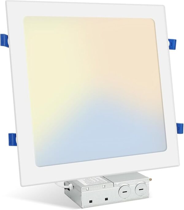 HONZIN 1 Pack 12 Inch Square Recessed Lighting, 5CCT Ultra-Thin LED Downlight, 2700K/3000K/3500K/4000K/5000K Selectable, Dimmable, 24W, IC Rated Canless Ceiling Lights with Junction Box, White Trim
