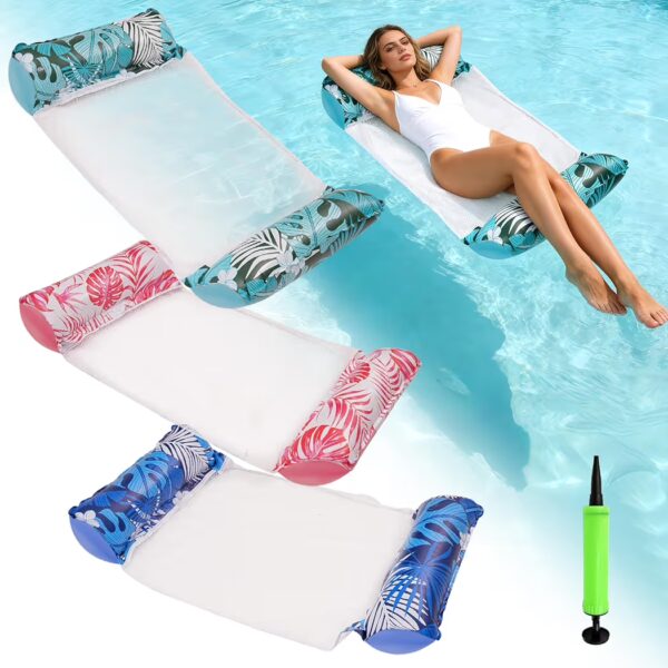 3-Pack Plus Size Pool Floats for Adults – 4-in-1 Inflatable Water Hammock Lounge Chair