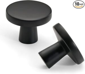 10 Pack Matte Black Cabinet Knobs, 1-1/4 Inch Round Solid Zinc Alloy Drawer Pulls, Modern Kitchen Cabinet Hardware for Bathroom Vanity