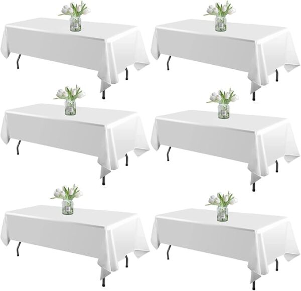 6 Pack White Table Cloth Rectangle Tablecloths 60X102 Inch,Polyester Table Cloth for 6 Foot Rectangle Tables,Wrinkle Resistant Washable Fabric Table Covers for Party,Wedding Banquet