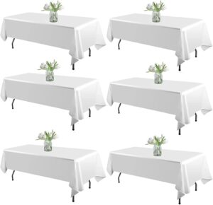 6 Pack White Table Cloth Rectangle Tablecloths 60X102 Inch,Polyester Table Cloth for 6 Foot Rectangle Tables,Wrinkle Resistant Washable Fabric Table Covers