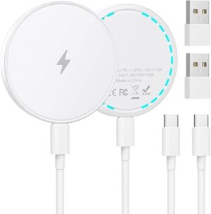 MagSafe Charger 2 Pack 15W Magnetic Wireless Charger Fast Charging Pad with 4.2 FT Type C Cable Compatible with iPhone