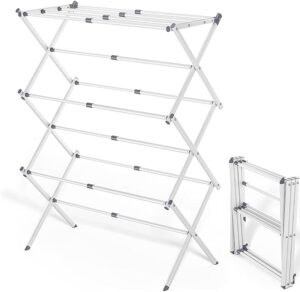 Foldable Clothes Drying Rack with 4 Hangers, Portable Extendable Laundry Drying Rack for Indoor Air Drying Clothing, 41"x29"x14", White
