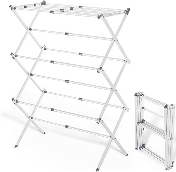 Foldable Clothes Drying Rack with 4 Hangers, Portable Extendable Laundry Drying Rack for Indoor Air Drying Clothing, 41"x29"x14", White