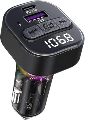Bluetooth 5.3 FM Transmitter for Car, Bluetooth Car Adapter with Type-C PD(30W) Charger and QC3.0 USB Port, Wireless FM Radio Transmitter