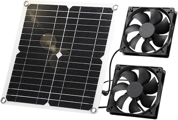 614cGwoYjyL._AC_SX569_ 12W Solar Fan, IP65 Waterproof Solar Exhaust Fan for Chicken Coops, Greenhouses, Sheds, Pet Houses & Window Venting (Dual Fan)