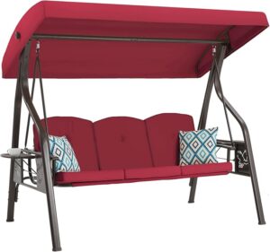 3-Seat Outdoor Porch Swing with Stand, Patio Swing with Canopy, 2 in 1 Porch Swing Bed & Patio Swing Chair for Adult