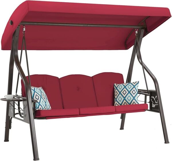 615AgS4XfCL._AC_SX679_ 3-Seat Outdoor Porch Swing with Stand, Patio Swing with Canopy, 2 in 1 Porch Swing Bed & Patio Swing Chair for Adult