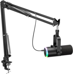 61AcmdmzJwL._AC_SX679_ Dynamic Gaming Microphone | USB/XLR Dual Mode | RGB Boom Arm Mic Kit with One‑Touch Mute, Headphone Monitor, Gain Control | for Streaming, Podcast, PC, PS4/PS5, Recording