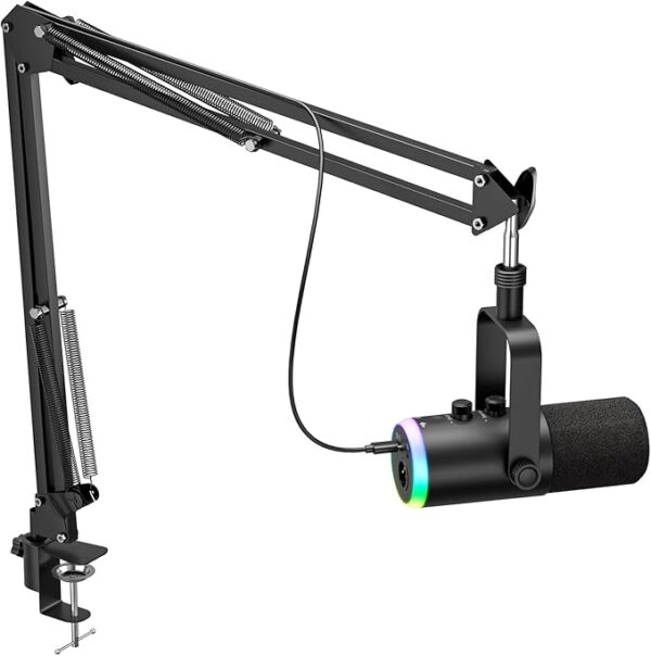 Dynamic Gaming Microphone | USB/XLR Dual Mode | RGB Boom Arm Mic Kit with One‑Touch Mute, Headphone Monitor, Gain Control | for Streaming, Podcast, PC, PS4/PS5, Recording