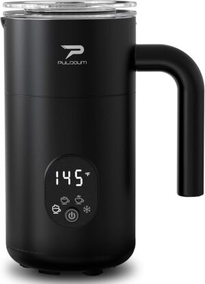 Milk Frother and Steamer 4 in 1 Automatic Coffee Steamer Frother, 11.8OZ / 350ML Warm and Cold Foam Frother for Coffee,Latte, Cappuccino, Macchiato, Hot Chocolate (Black)