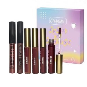 6PCS Lip Liner and Lip Gloss Set, 2 Matte Lip Liners with 4 Shiny Lip Glosses, Long-Lasting Hydrating Lip Kit, Nude Pink Brown Shades for Daily Makeup, Portable Lip Combo Set