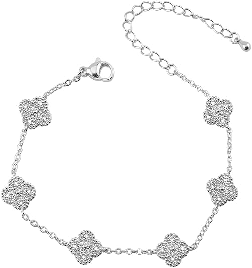 Four Leaf Clover Bracelet for Women 18K Gold Plated Stainless Steel Lucky 4 Leaf Gold Link Bracelet Trendy Jewelry Gift for Women