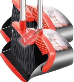 2-Pack is More economical,Brooms with Dustpan Combo Set， with 52" Long Handle, Dustpan Teeth with self-Cleaning Function, Indoor and Outdoor Sweeping, Perfect for Home Office