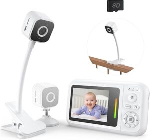 Baby Monitor with Camera and Audio, Baby Monitor No Wifi with Clip for Crib & Stand, Portable 2.8’’ HD Monitor 1080P Video, NightVision, VOX, 2-Way Audio, Temp Sense & Lullabies, SD card