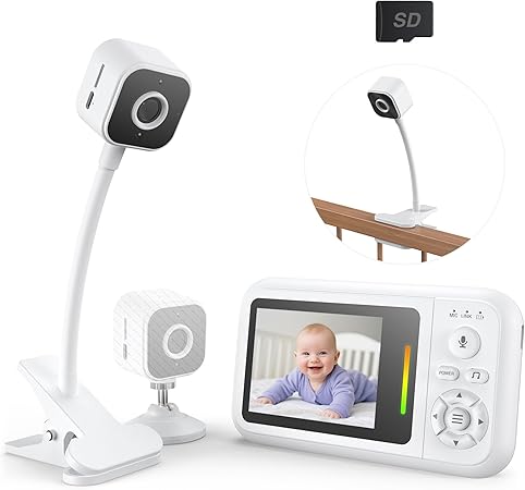 Baby Monitor with Camera and Audio, Baby Monitor No Wifi with Clip for Crib & Stand, Portable 2.8’’ HD Monitor 1080P Video, NightVision, VOX, 2-Way Audio, Temp Sense & Lullabies, SD card