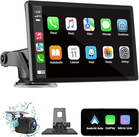 61NhzGFhyjL._AC_SX450_ Wireless Carplay Screen for Car 7" HD Portable Car Stereo Touchscreen with Apple CarPlay and Android Auto with Mirror Link/Backup Camera/Bluetooth/GPS Navigation/AUX for All Vehicles