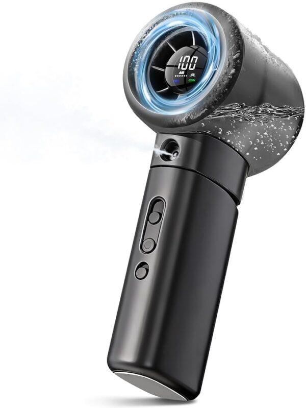 Portable Misting Fan Handheld Powerful Turbo Fan, 100 Speeds, 6000mAh Rechargeable Battery, LED Display, Spray Mist Personal Mini Fan for Travel