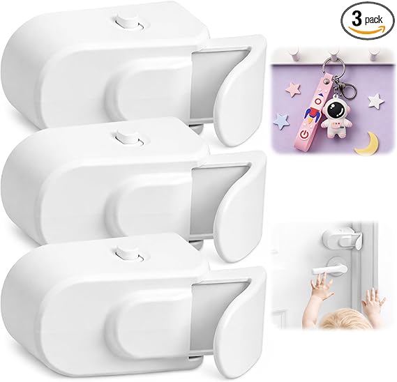 61TWgmCPE2L._AC_SX569_PIbundle-3,TopRight,0,0_SH20_ Door Locks for Kids Safety from Inside, Interior Door Lock for Bedroom Doors, Snap-On Easy Install, No-Drill Installation (3PCS, White)