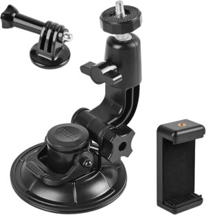 Dash Cam Suction Cup Mount Windshield Camera Holder Stand 9CM with Phone Bracket for GPS Driving DVR Action Camcorder Video Record