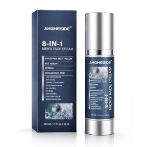 8-in-1 Face Cream for Men,Anti-Aging Daily Moisturizer with Hyaluronic Acid & Shea Butter,Helps Smooth Wrinkles & Reduce Puffiness