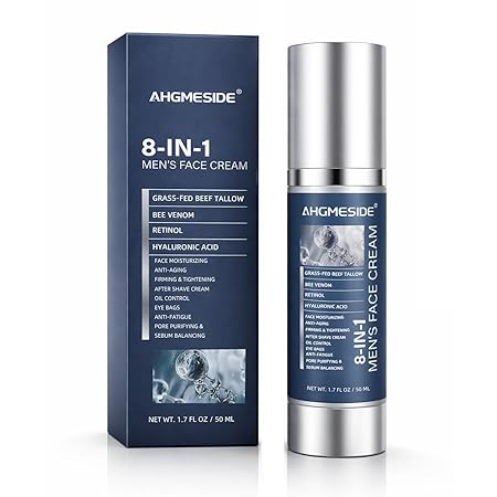 8-in-1 Face Cream for Men,Anti-Aging Daily Moisturizer with Hyaluronic Acid & Shea Butter,Helps Smooth Wrinkles & Reduce Puffiness