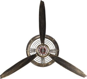 Airplane Propeller Wall Clock, Vintage Aviation Wall Clock Propeller Design Hanging Art, Bronze Industrial Iron Decorative Clock for Living Room Bar Cafe Office, Battery Operated