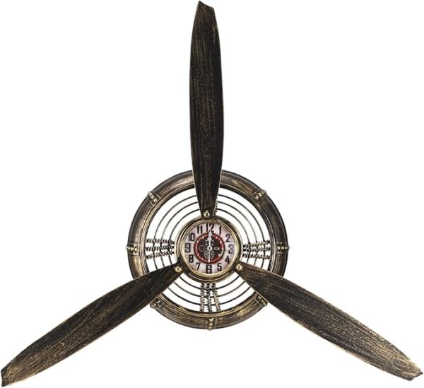 Airplane Propeller Wall Clock, Vintage Aviation Wall Clock Propeller Design Hanging Art, Bronze Industrial Iron Decorative Clock for Living Room Bar Cafe Office, Battery Operated