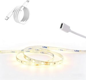USB C 12V LED Strip Lights 16.4ft, Bright Under Cabinet Lighting for Kitchen, TV Backlight & RV Camper, Flexible Tape Light for 3D Printer & Desk