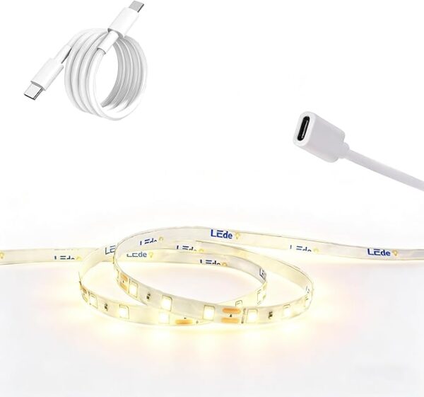 USB C 12V LED Strip Lights 16.4ft, Bright Under Cabinet Lighting for Kitchen, TV Backlight & RV Camper, Flexible Tape Light for 3D Printer & Desk