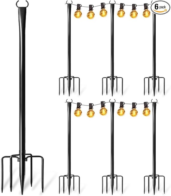 61hQscuOvGL._AC_SX679_PIbundle-6,TopRight,0,0_SH20_ 6 Pack String Light Poles for Outside, Upgraded Heavy-Duty Metal Poles for Outdoor String Lights with Fork, Adjustable Lighting Hanging Accessories for Patio Decor Pergola Backyard Garden Decorations
