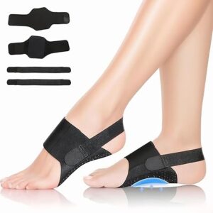 Arch Support Braces for Plantar Fasciitis Relief(Pair), Adjustable Brace w/Gel Pads for Flat Feet High & Fallen Arch, Fits for Women Men (Black)