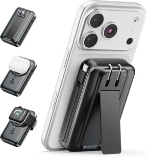 Magnetic Battery Pack Real Capacity 10000mAh, 22.5W Fast Charging Portable Charger with Built-in Cables & AC Wall Plug