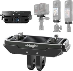Metal Magnetic Quick Release Mount for Insta 360 X4 Air/X5/Ace Pro 2/Ace Pro/Ace, Stainless Steel Bracket with 2 Prong & 1/4" Screw Adapter Universal Fit Ace Pro 2/X5/X4 Air Accessories