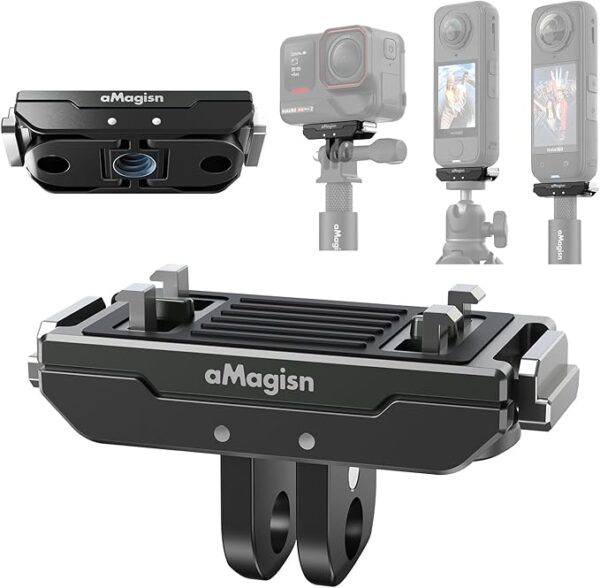 Metal Magnetic Quick Release Mount for Insta 360 X4 Air/X5/Ace Pro 2/Ace Pro/Ace, Stainless Steel Bracket with 2 Prong & 1/4" Screw Adapter Universal Fit Ace Pro 2/X5/X4 Air Accessories