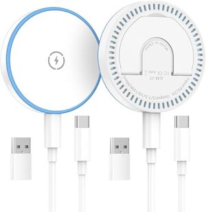 MagSafe Charger 2 Pack, 15W Magnetic Wireless Charger Fast Charging with Foldable Kickstand & 4.2FT Type C Cable, USB-C/A Ports Compatible with iPhone 17/16/15/14/13/12 Series & AirPods 4/3/2/Pro