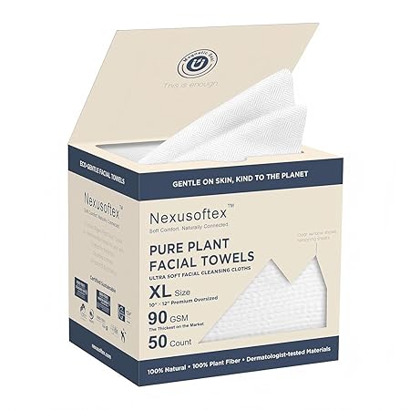 Premium Disposable Face Towels, 10"x12" XL, 90gsm Ultra-Thick 100% USDA Biobased Facial Towel, Gentle for All Skin Types