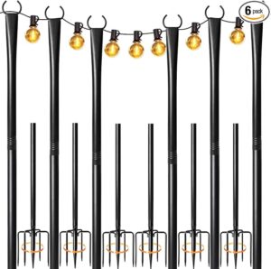 6 Pack String Light Poles for Outside, Upgraded Heavy-Duty Metal Poles for Outdoor String Lights with Fork, Adjustable Lighting Hanging Accessories