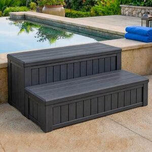 Hot Tub Steps with Storage, Premade Outdoor Steps, Non-Slip Hot Tub Stairs, Waterproof Resin Spa Steps for Spa and Above Ground Pool Steps, Black
