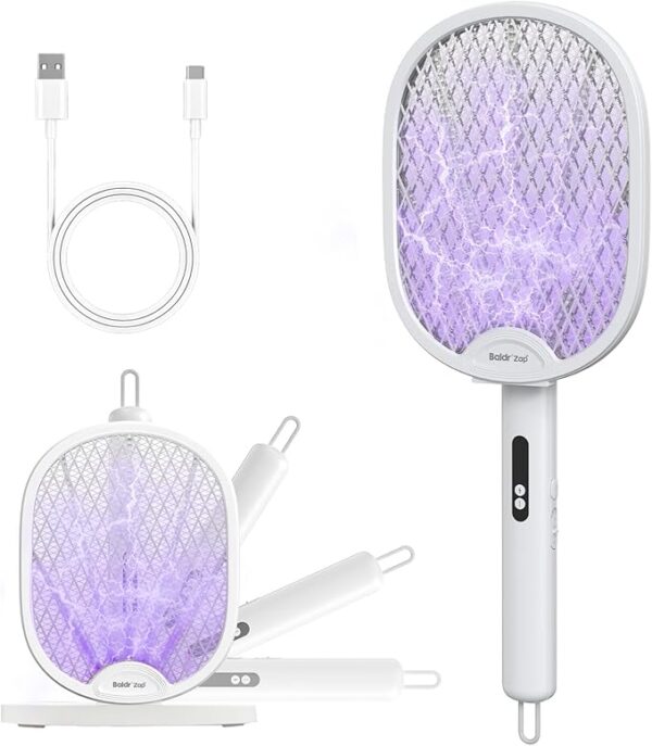 7119CXoi2LL._AC_SX679_ Electric Fly Swatter 3000V Rechargeable Bug Zapper Racket, Dual Modes Mosquito Killer with Purple Light, 3-Layer Safety Grid for Home Bedroom Kitchen Office Patio Camping Indoor Outdoor