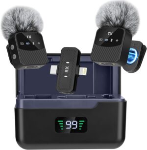 Mini Wireless Lavalier Microphone for iPhone/Android/Tablets,Magnetic Mini Mic with Noise Reduction, 25H Battery Life with Charging Case, Lapel Microphone Wireless for Video Recording Podcast