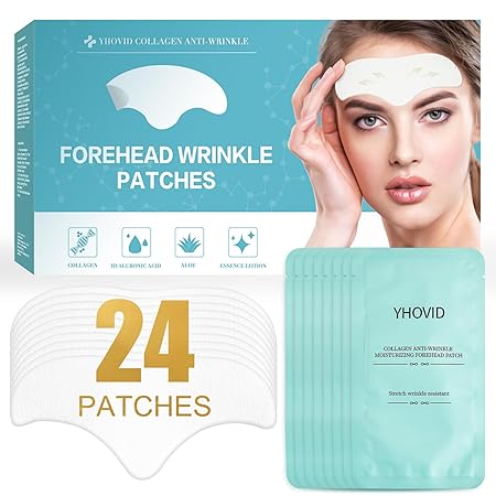 24 Pcs Forehead Wrinkle Patches - Anti Wrinkle Facial Patches with Collagen and Vitamin E for Face Overnight to Smoothing Fine Frown Lines & Wrinkles Treatment