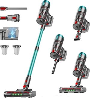 Cordless Vacuum Cleaner, 80Mins 650W/55KPA Self-Standing Vacuum Cleaners for Home, Stick Vacuum with Anti-Tangle Brush