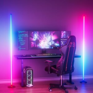 Corner Floor Lamp, 65" RGB Color Changing Mood Light with Remote Control, Dimmable LED Corner Lamp with Music Sync, Modern Floor Lamp for Living Room Gaming Room