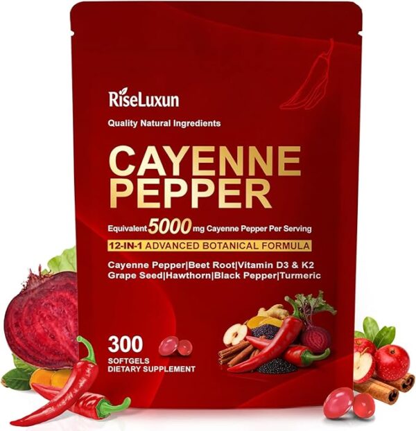 12-in-1 Cayenne Pepper Capsules Supplement*, 5000mg Per Serving Containing
