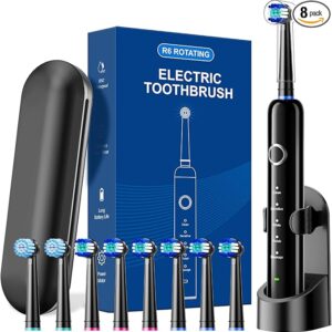 Rotating Electric Toothbrush for Adults, Rechargeable Power Toothbrush with 5 Cleaning Modes