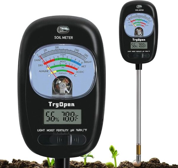 7-in-one Soil Test Kit, Soil Moisture Meter/PH Meter/Sunlight Intensity/Fertility Soil Tester, LCD Display Air & Soil Hygrometer Temperature for Hous Plants Garden, Farm, Lawn Care Moisture Meter