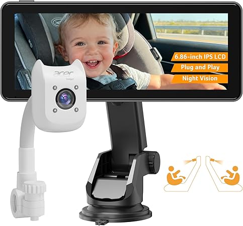 Gadget Baby Car Camera Rear Facing -1080P Car Seat Camera with 940nm Night Vision, 360° Rotating Carseat Mirror, Easy Install