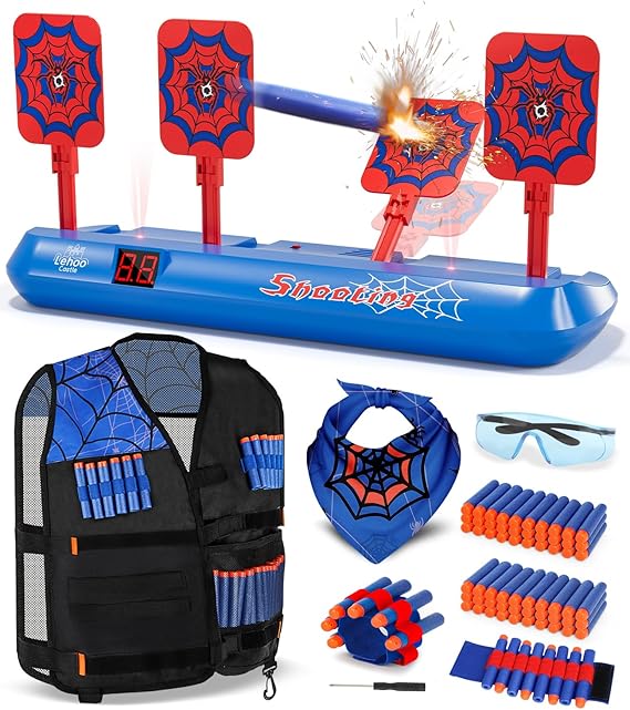 Electronic Shooting Targets for Nerf Guns, Auto-Reset Scoring Shooting Games Includes Kids Tactical Vest, 60 Bullets, Glasses